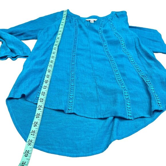 Counterparts Blue Knit Lace Trim Blouse 3/4 Sleeve Elastic Cuff Size M - Picture 6 of 12